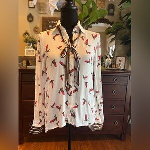 Zara White Blouse with Red Bird Print